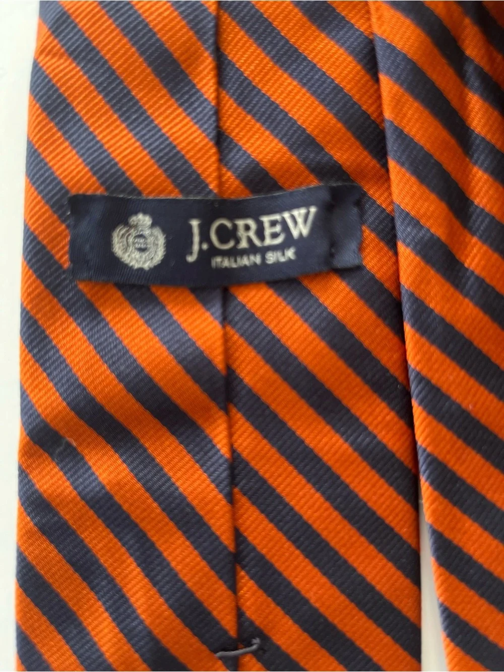 J.Crew 100% Silk Tie-Orange and Navy Diagonal Stripes